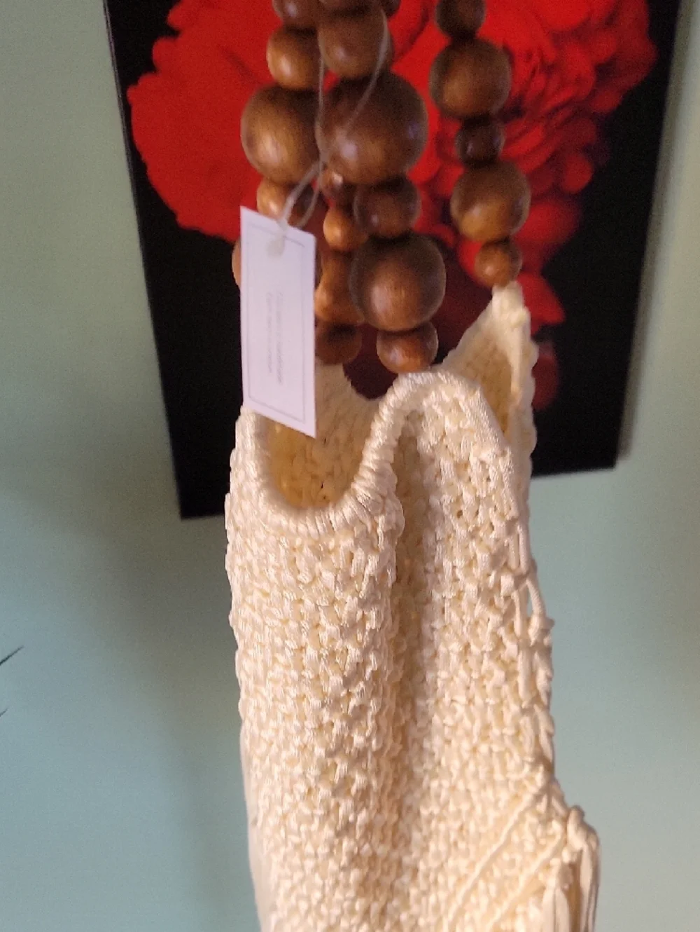 Boho Fringe Hobo Bag with Wooden Bead Handles - Cream